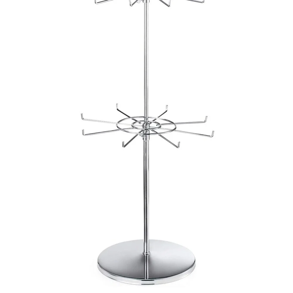 2 Tier Rotating Jewelry Display Stand Adjustable Chrome Necklace Carousel Rack